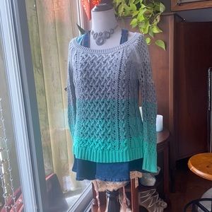 Green Ombré gradient Dip Lattice Sweater Gray Mint Open Weave Soft Thick Y2K GUC